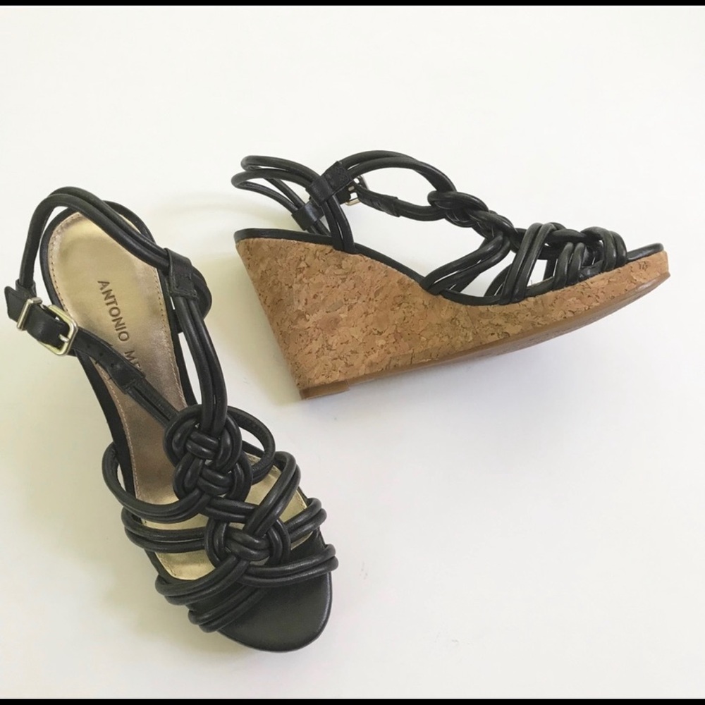 Antonio Melani Black Cork Wedges